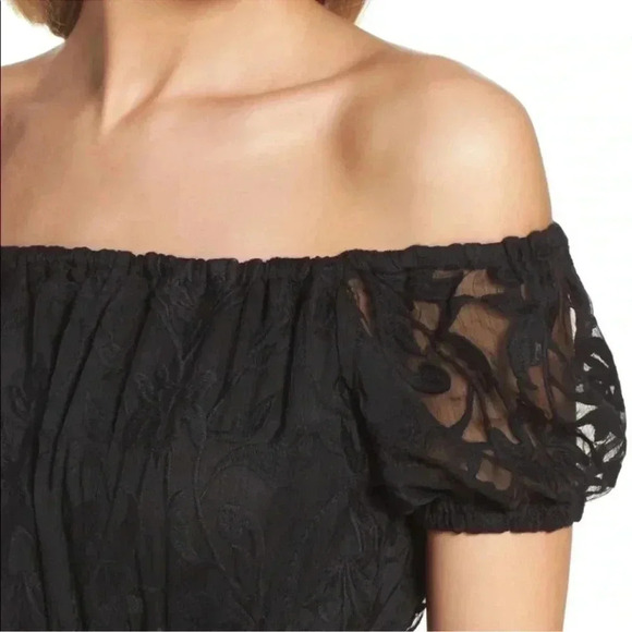 Bardot Black Off The Shoulders Lace Overlay Gracie Midi Dress Size 4 XS - Picture 3 of 9